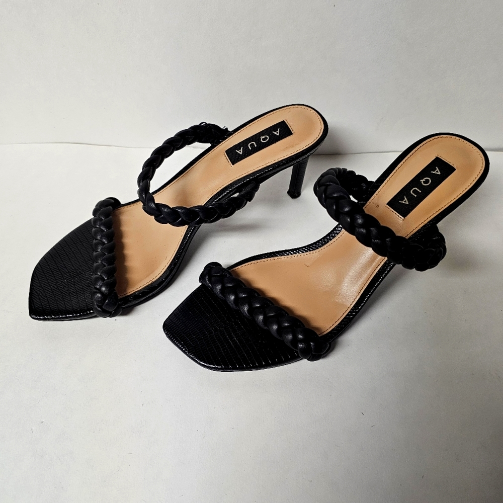 Aqua Black Braided Heels